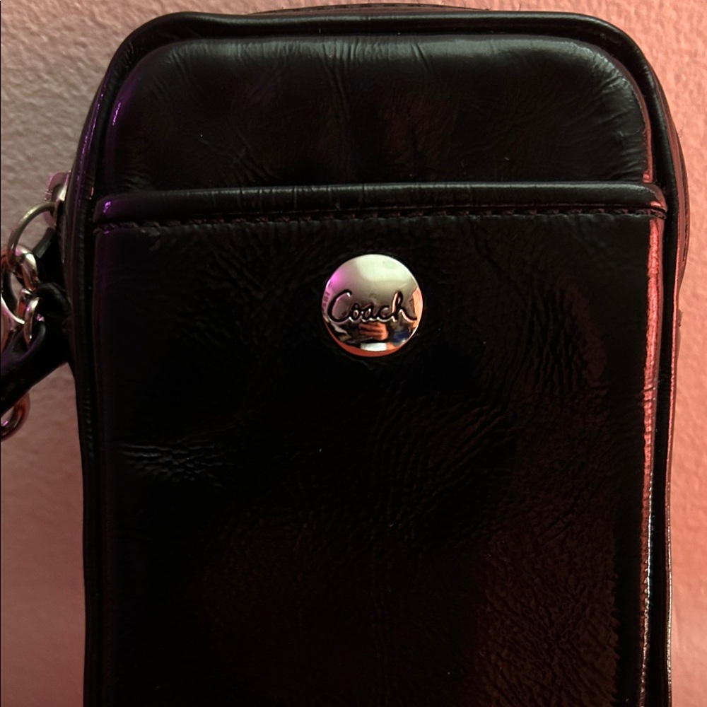 Coach Black Patent Leather Wristlet, Vintage, EUC